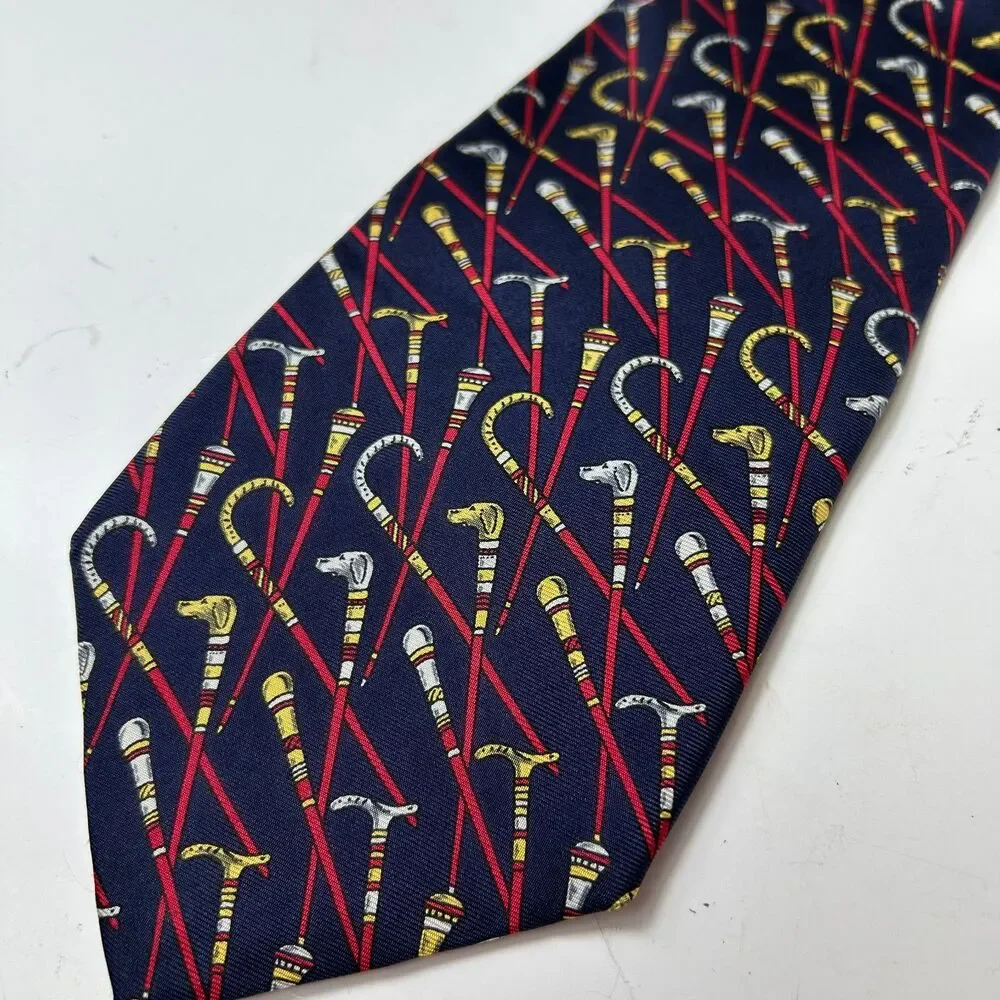 Hickey Freeman 1155 Men's Navy Multicolored Walking Stick Print 100% Silk Tie